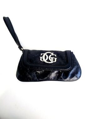 Guess Black Wristlet Clutch with Silver Logo Emblem